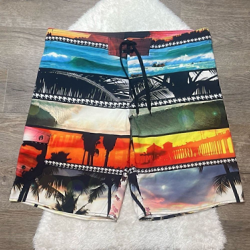 Hang Ten Mens Swim Trunks Size XL Board Shorts Lined Hawaiian Babymoon - Picture 2 of 14